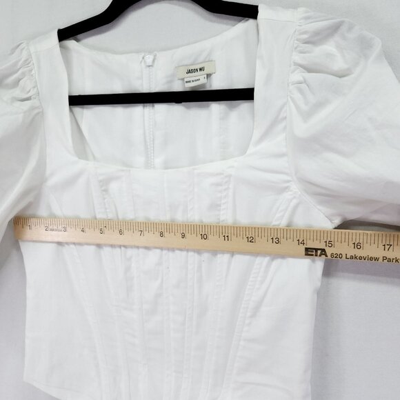 Jason Wu Corset Peasant Top Womens Small White Puffy Sleeve Full Zip Back - Picture 6 of 14